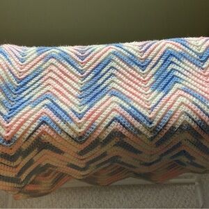 Chevron Knit hand made  baby Blanket in Pastel Colors